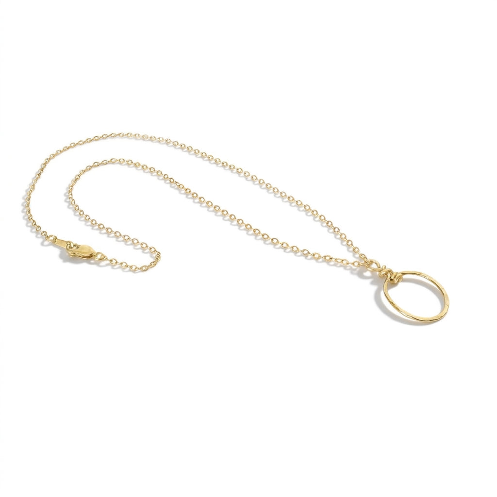 Gold Hammered Delicate Circle Necklace