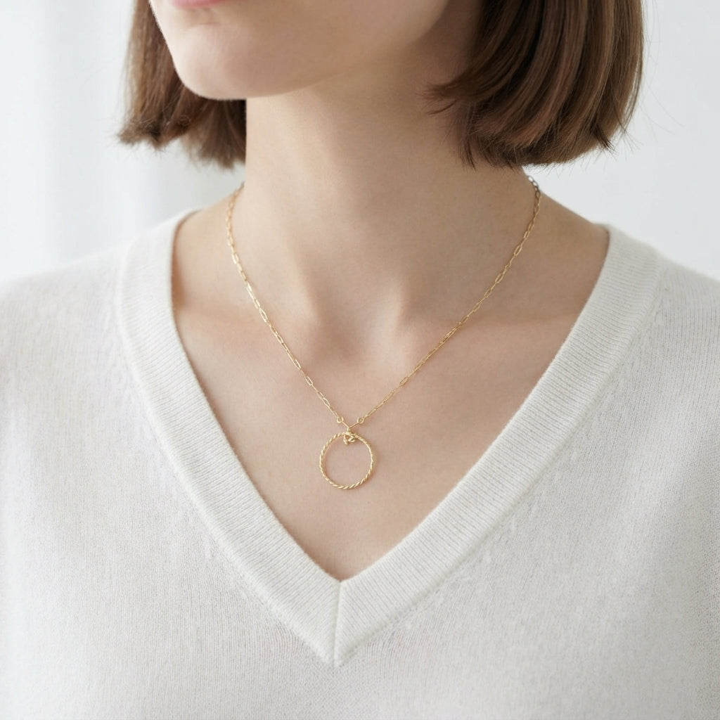 Gold Hammered Twisted Circle Necklace