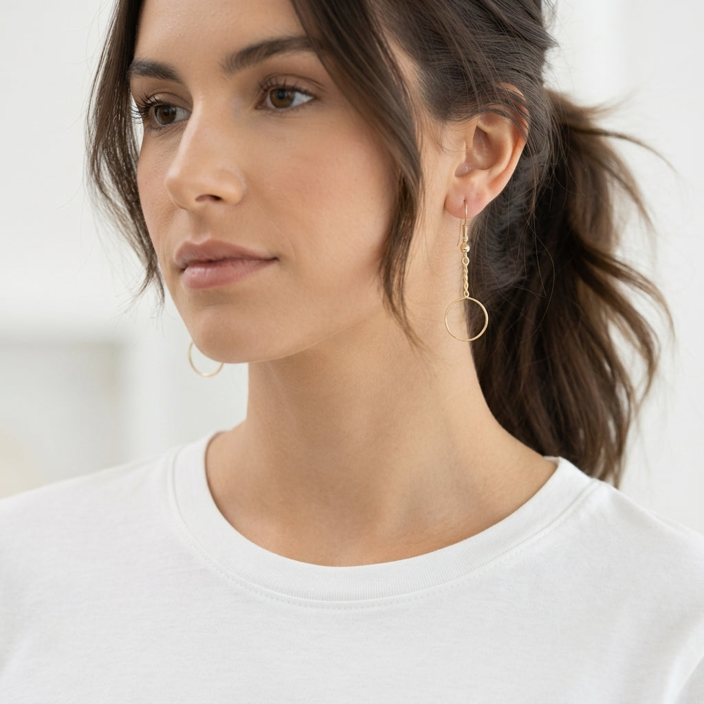 Gold Long Twisted Circle Earrings
