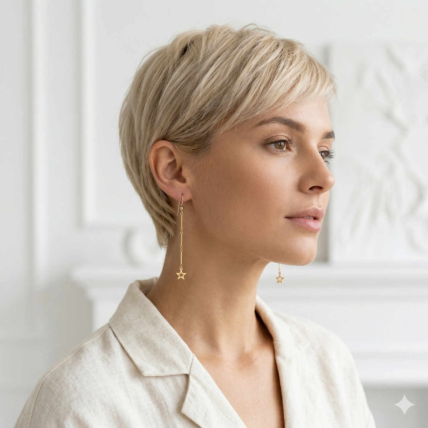 Gold Star Petite Long Dangle Earrings