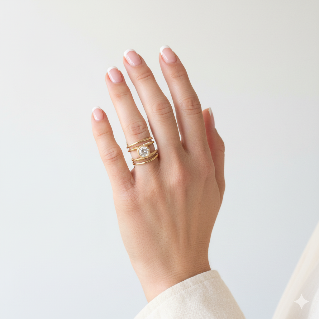 White Zircon Wire Wrapped Spiral Ring