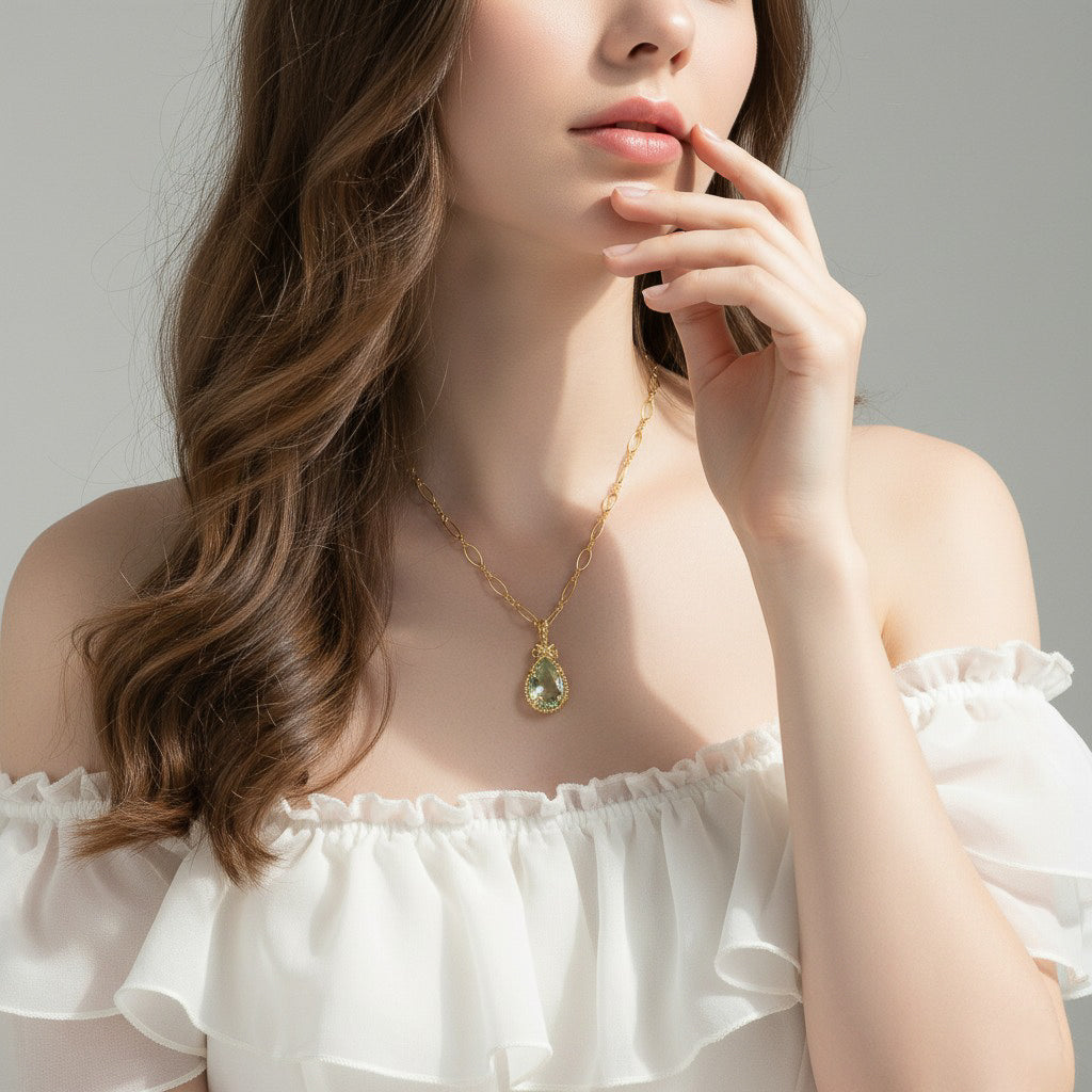 Green Amethyst Twisted Bail Necklace