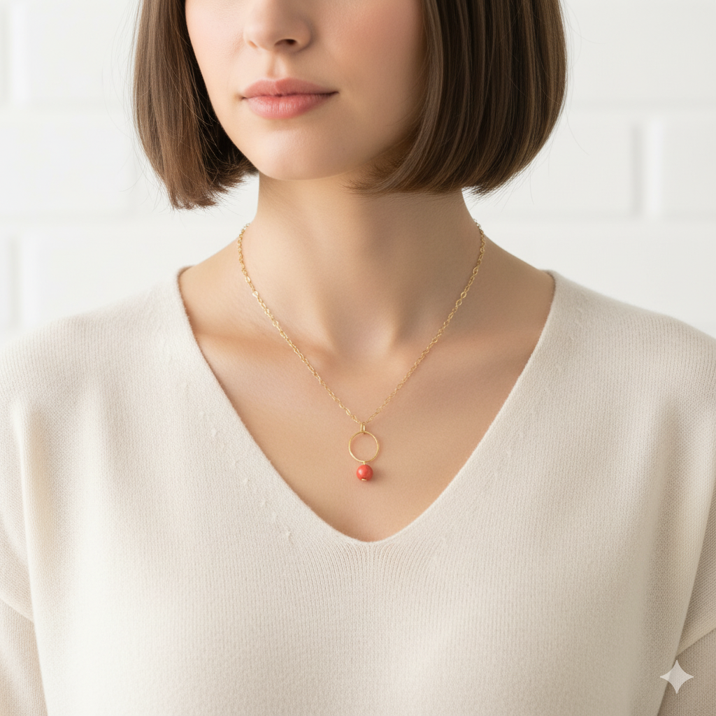 Coral Bead Pendant Necklace
