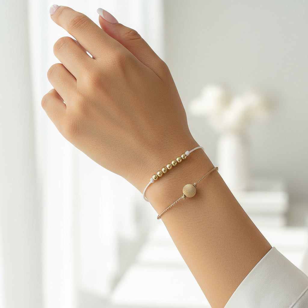 Set of 2 - Gold Beaded Adjustable Cord Bracelets