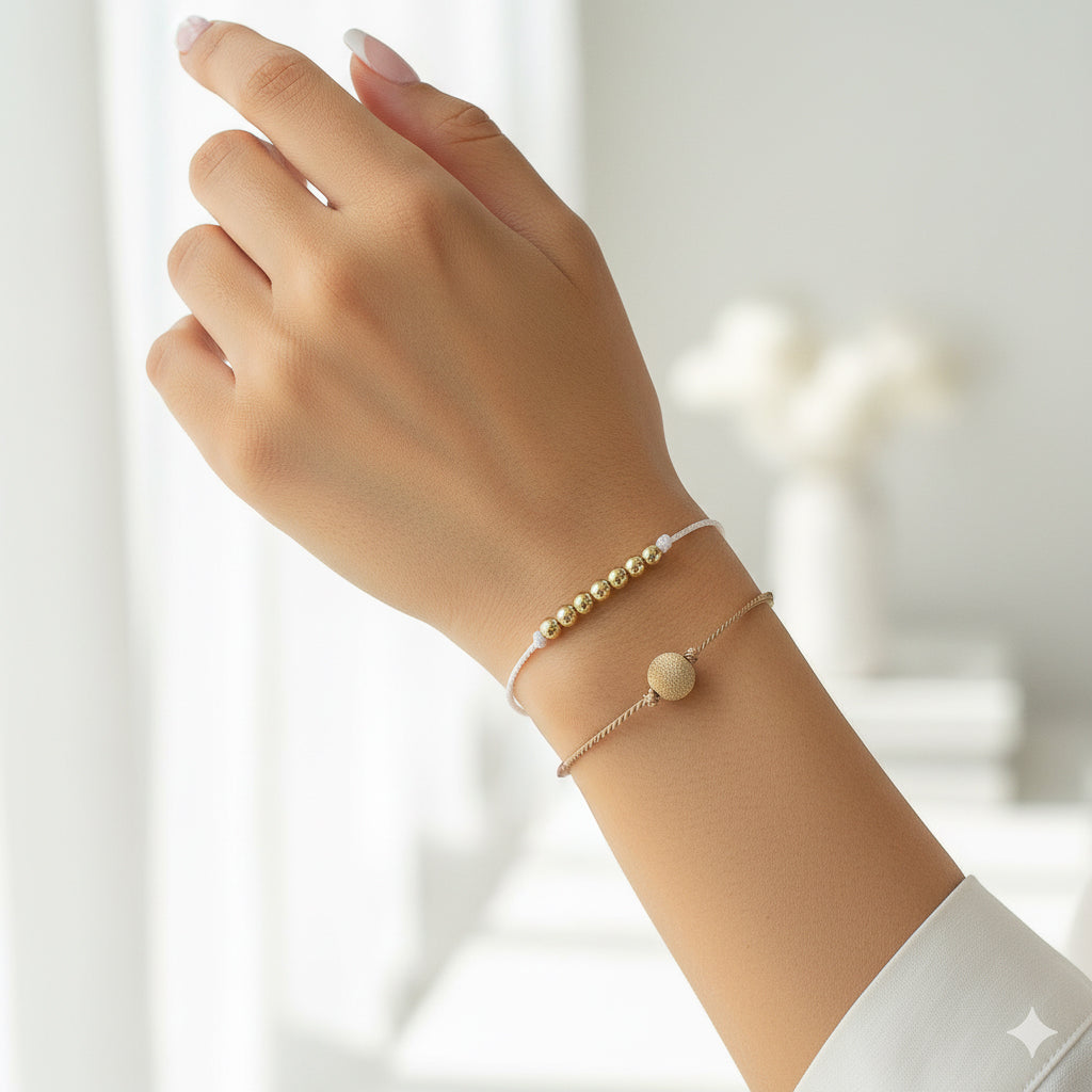 Set of 2 - Gold Beaded Adjustable Cord Bracelets