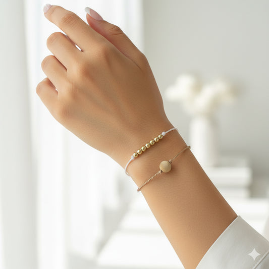 Set of 2 - Gold Beaded Adjustable Cord Bracelets