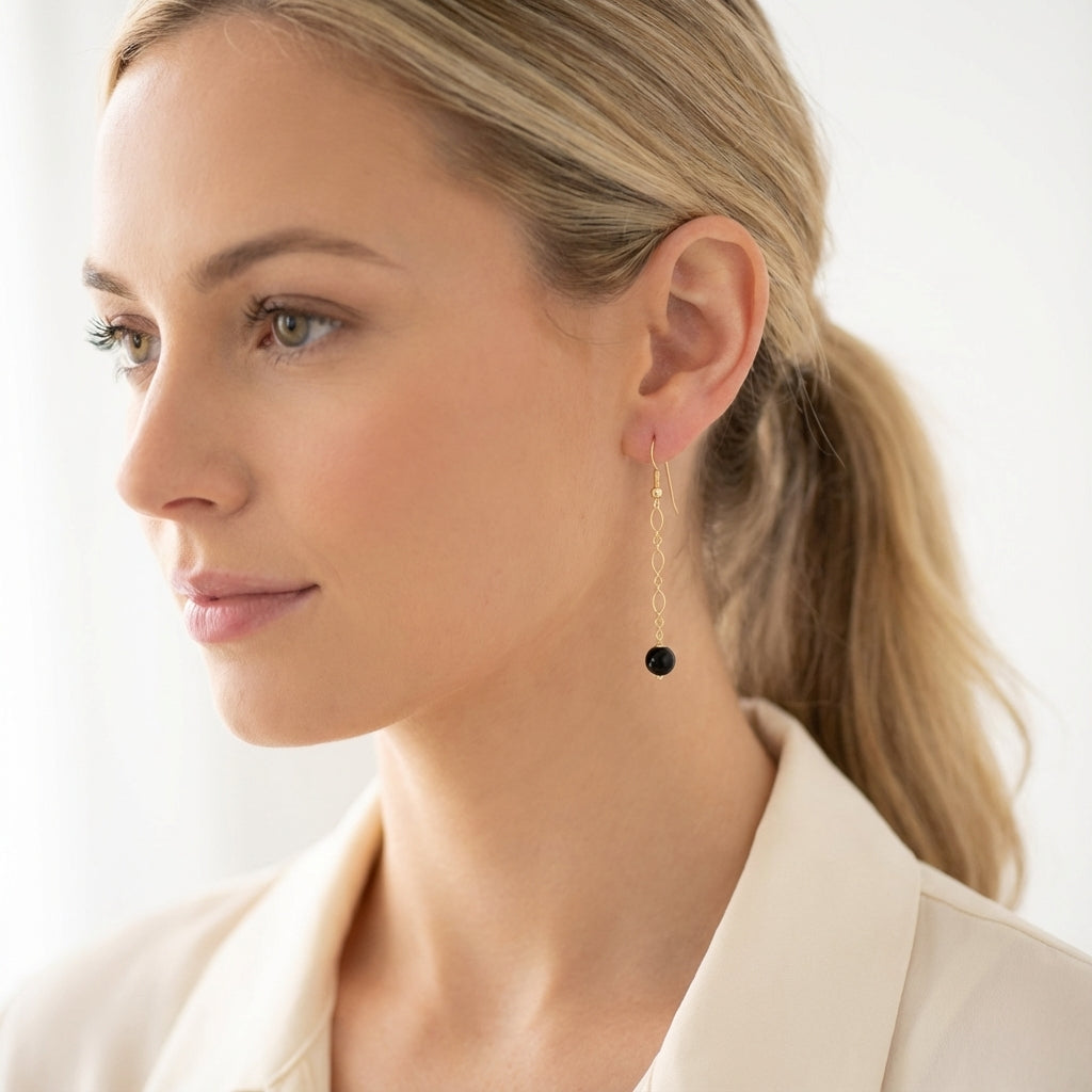 Black Onyx Long Dangle Earrings