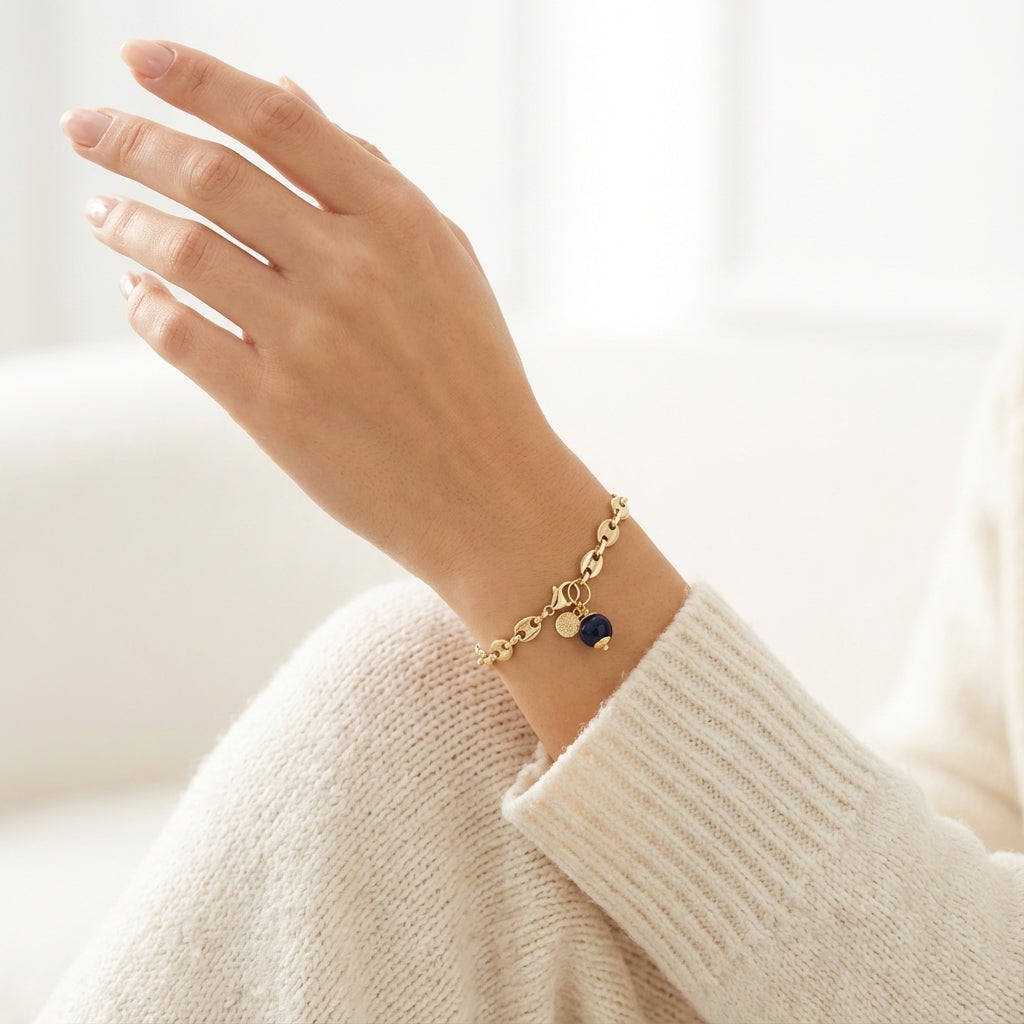 Black Onyx Charm Marine Link Bracelet