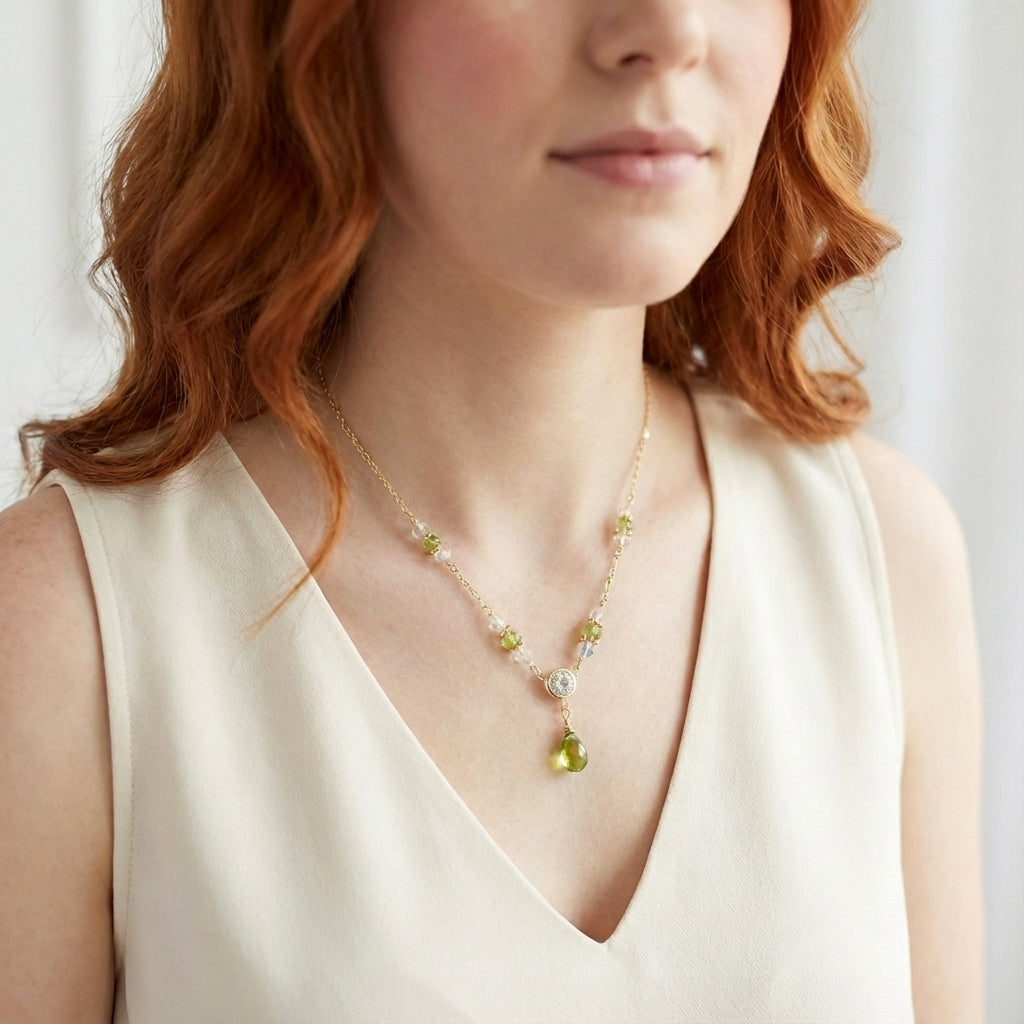 Peridot and Crystal Beaded Necklace