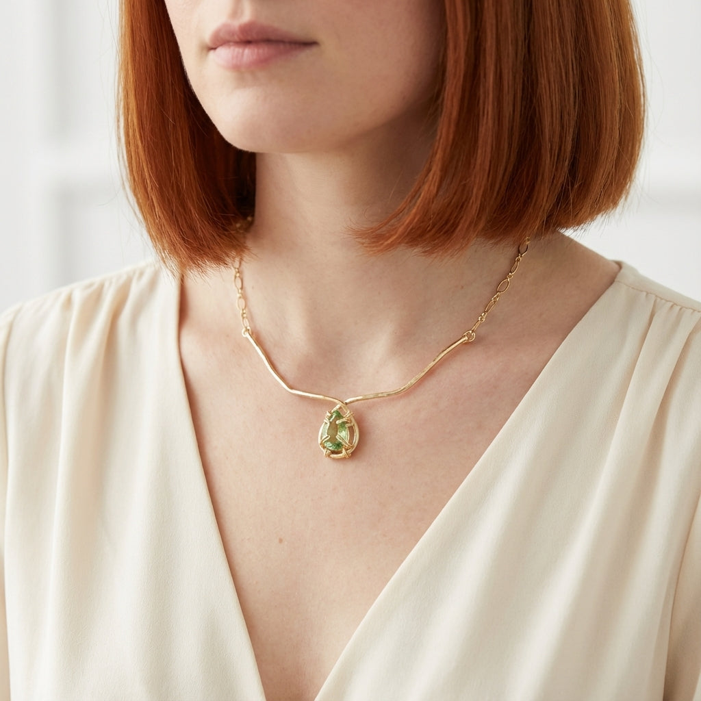 Peridot Wire and Chain Necklace