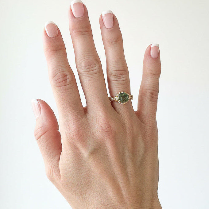 Moldavite Wire Wrapped Ring