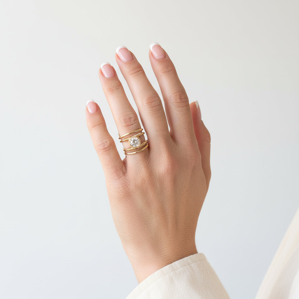 White Zircon Wire Wrapped Spiral Ring