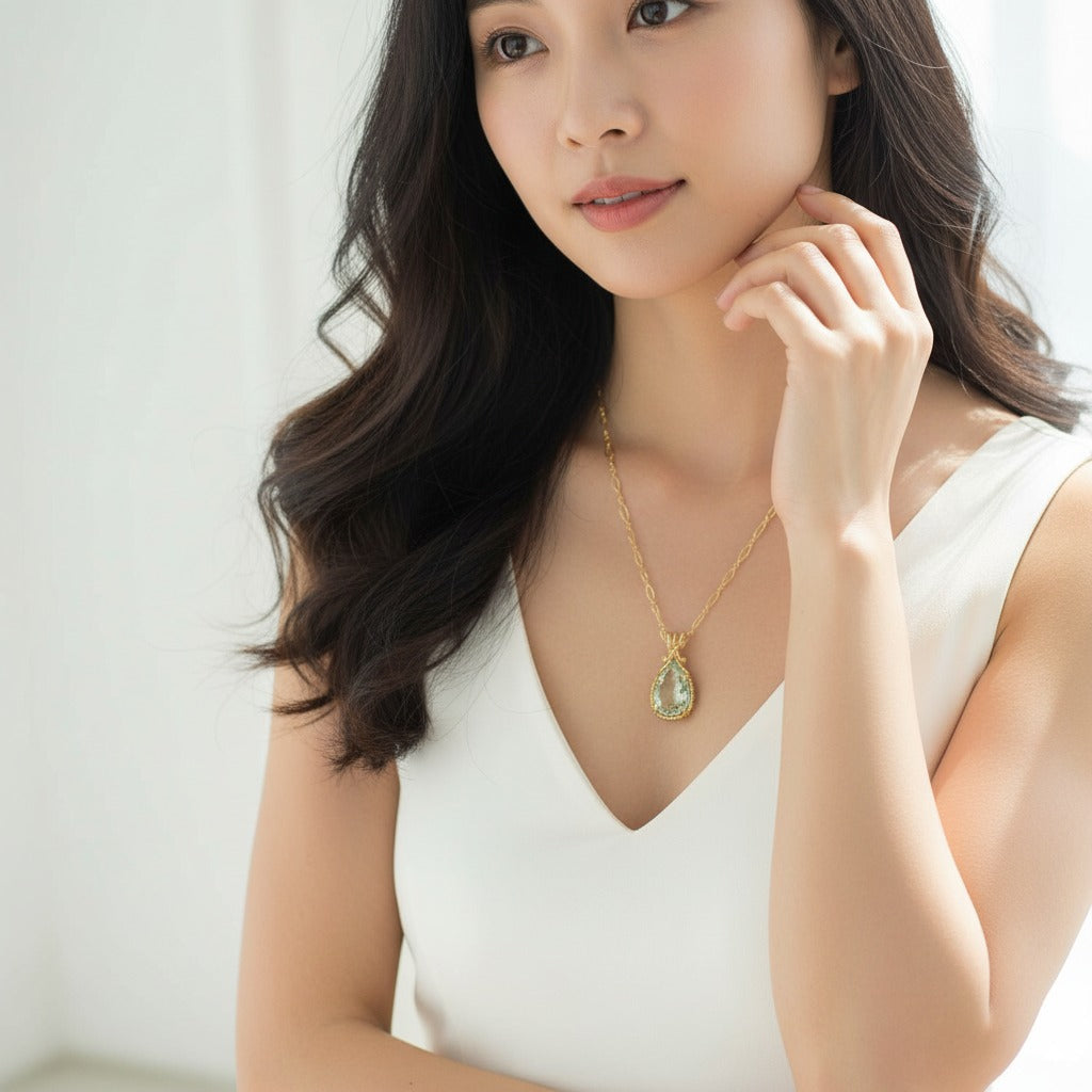 Green Amethyst Pendant Necklace