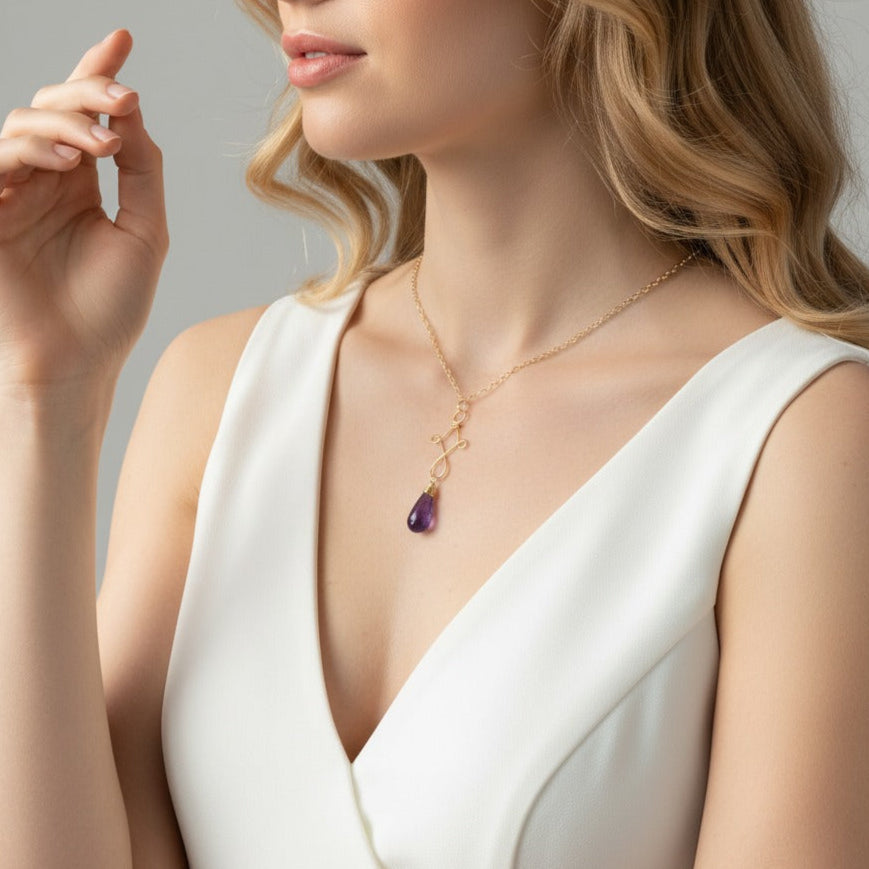 Purple Amethyst Briolette Drop Necklace