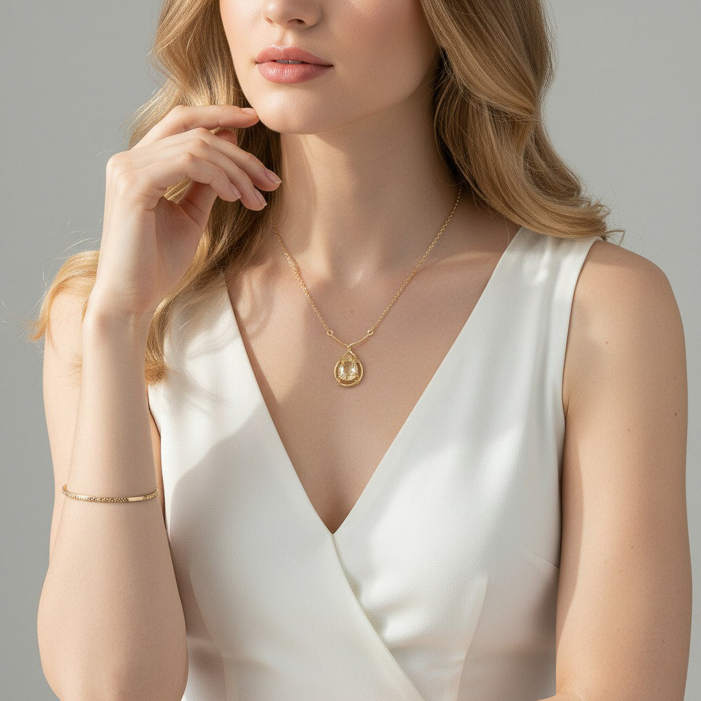 Lemon Quartz Pear Shaped Y Necklace