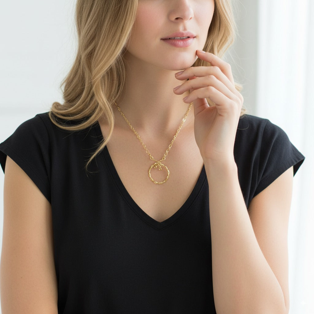 Gold Twisted Circle Necklace