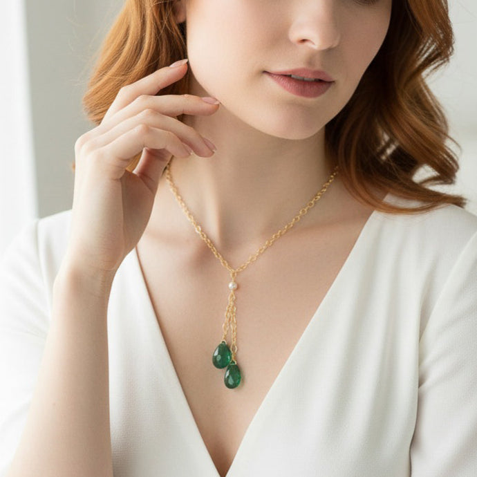 Green Quartz Briolette Lariat Necklace