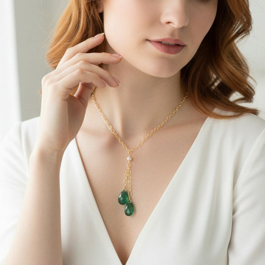 Green Quartz Briolette Lariat Necklace