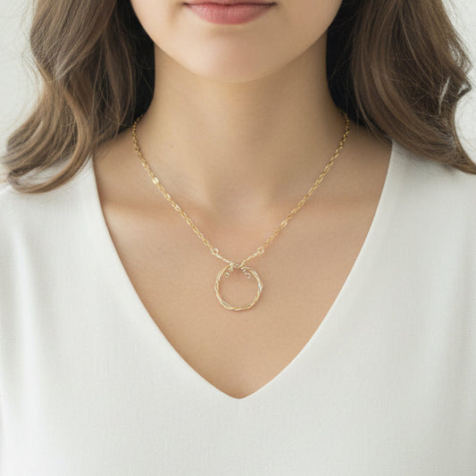 Gold and Silver Circle Twisted Pendant Necklace