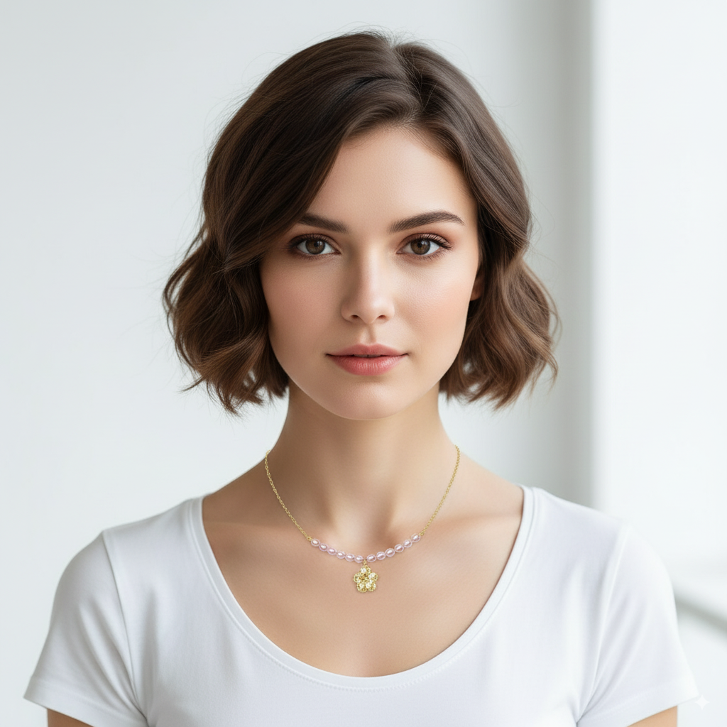 Pink Freshwater Pearl Flower Charm Necklace