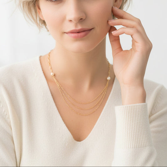Gold Three Chain Necklace