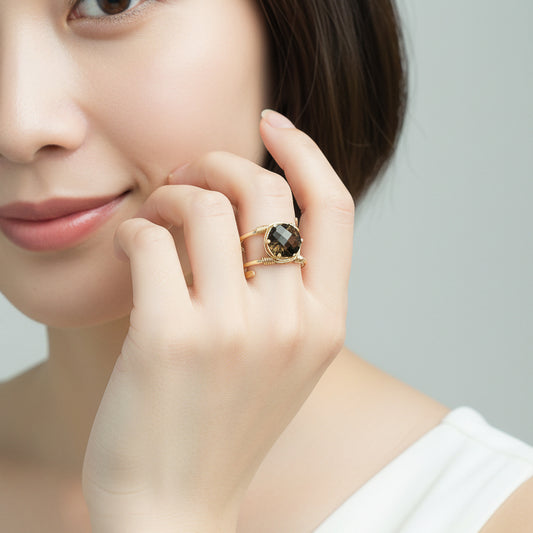 Smoky Quartz Wire Wrapped Double Banded Ring