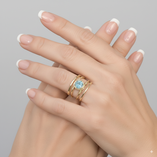 Swiss Blue Topaz Gold Wire Spiral Ring