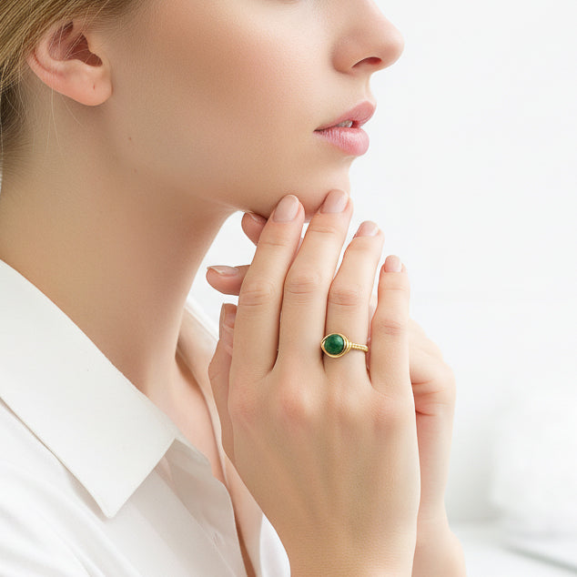Jade Bead Wire Wrapped Gold Ring