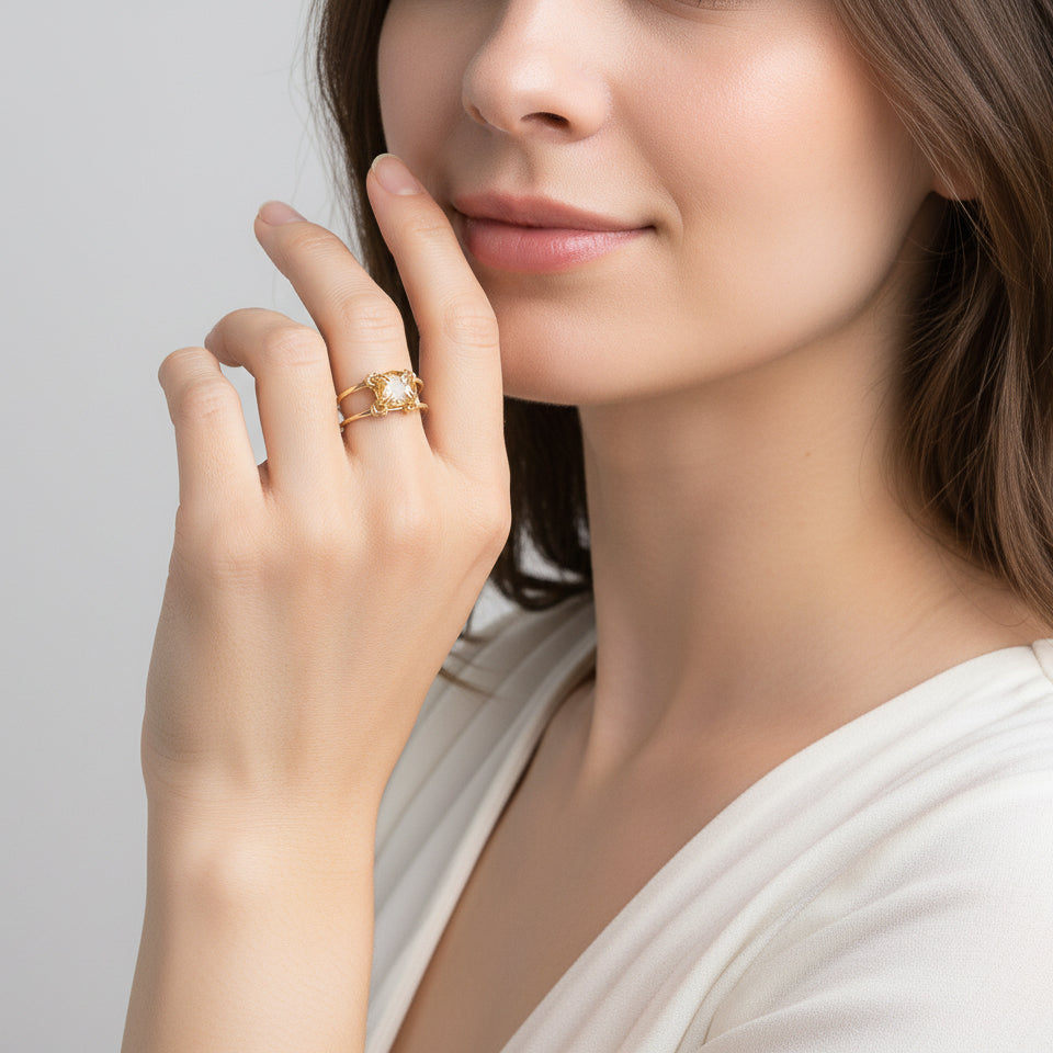 Citrine Double Banded Ring