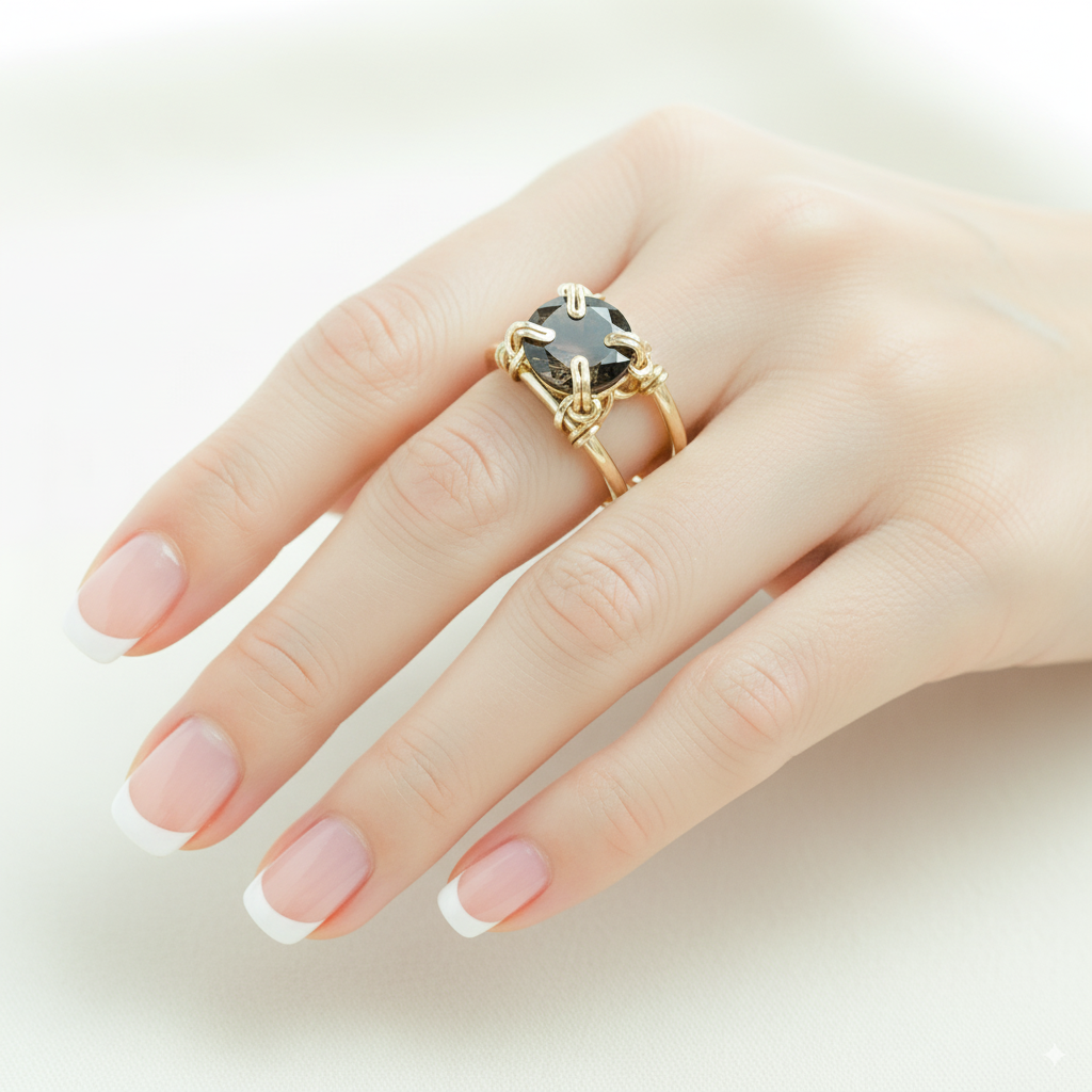 Smoky Quartz Double Banded Ring