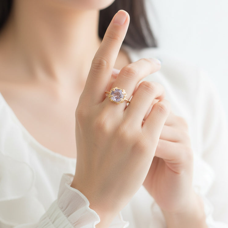 Purple Amethyst Thin Band Ring