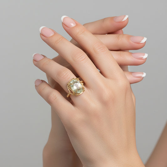 Green Amethyst Twisted Band Ring