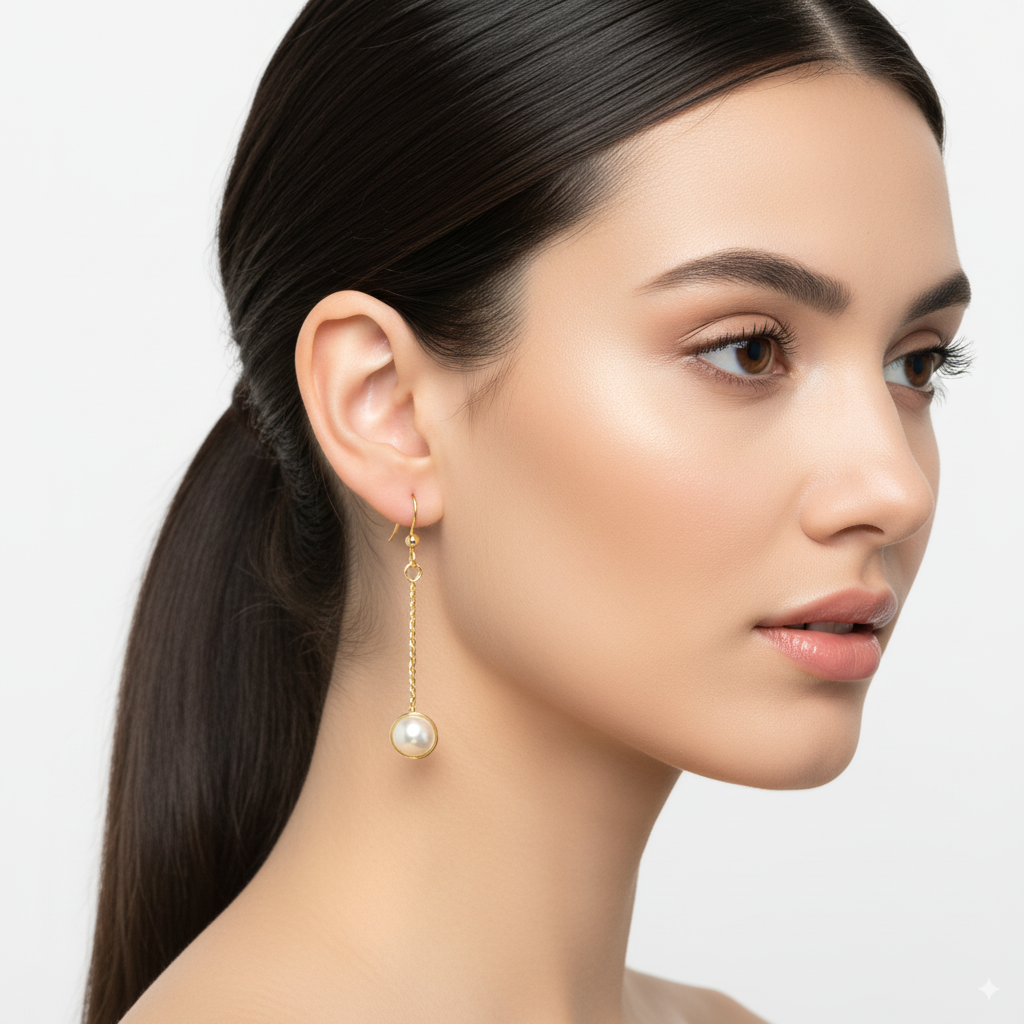 White Freshwater Pearl Long Twisted Earrings