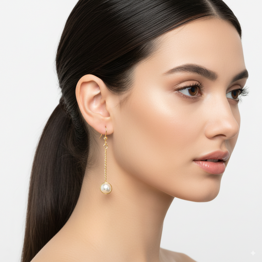 White Freshwater Pearl Long Twisted Earrings