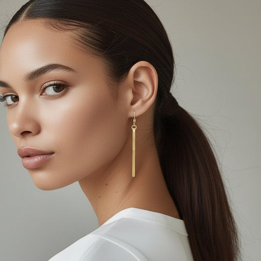 Gold Hammered Bar Earrings