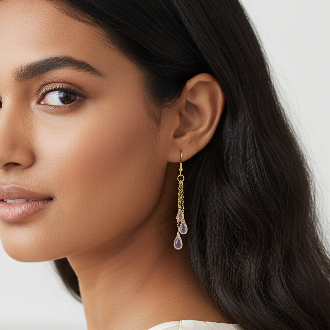 Pink Amethyst Briolette Cluster Earrings