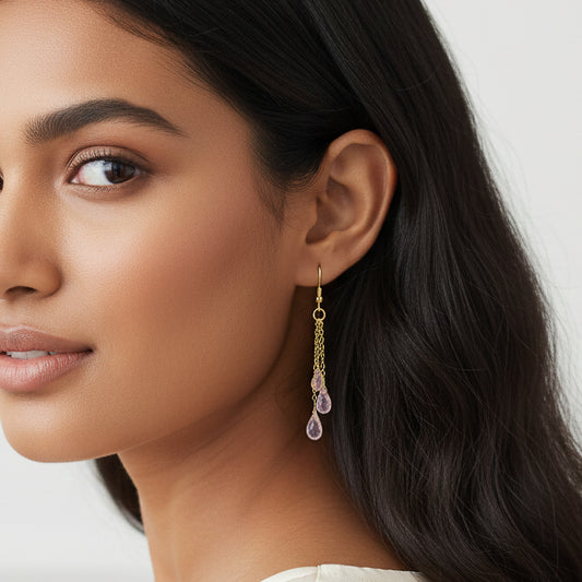 Pink Amethyst Briolette Cluster Earrings