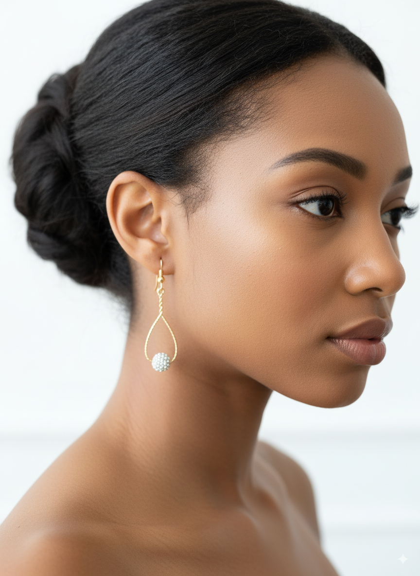 Gold Dangle Earrings with Pave Crystal Bead