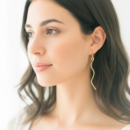 Gold Hammered Wavy Bar Earrings