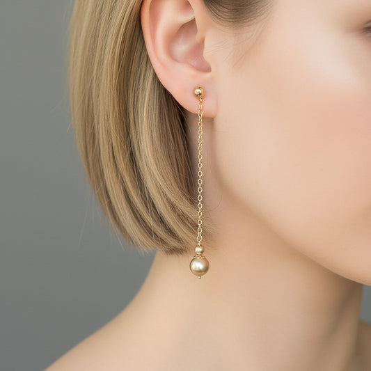 Swarovski Bronze Pearl Long Dangle Earrings