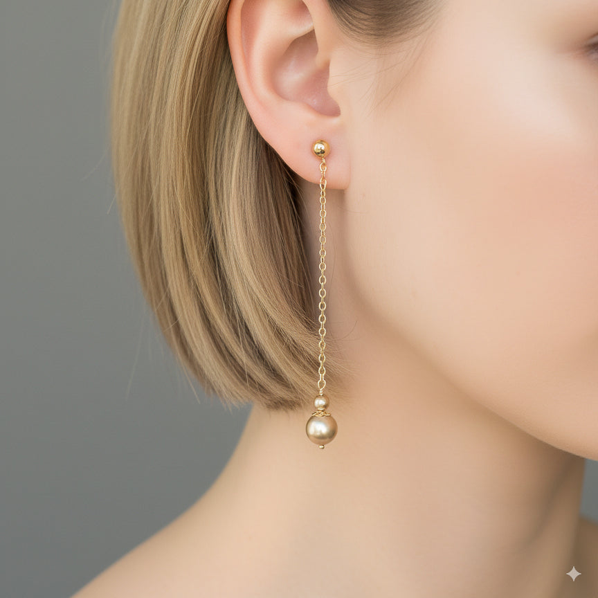 Swarovski Bronze Pearl Long Dangle Earrings