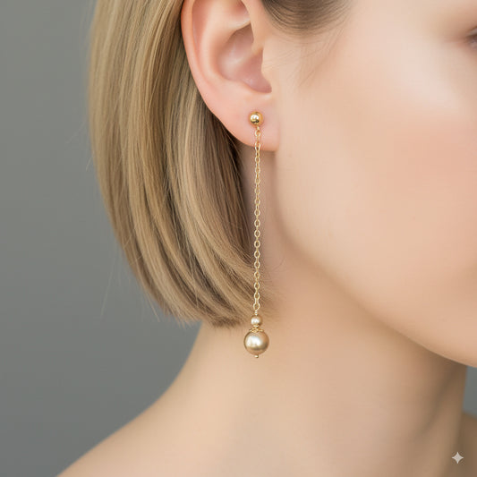 Swarovski Bronze Pearl Long Dangle Earrings