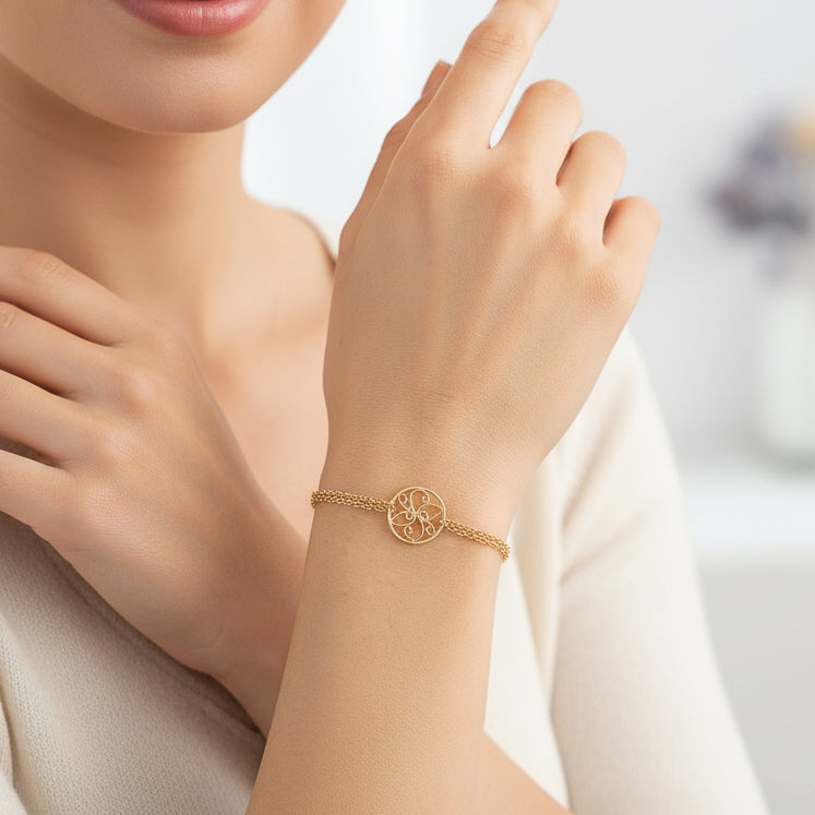 Gold Double Stranded Round Filigree Bracelet