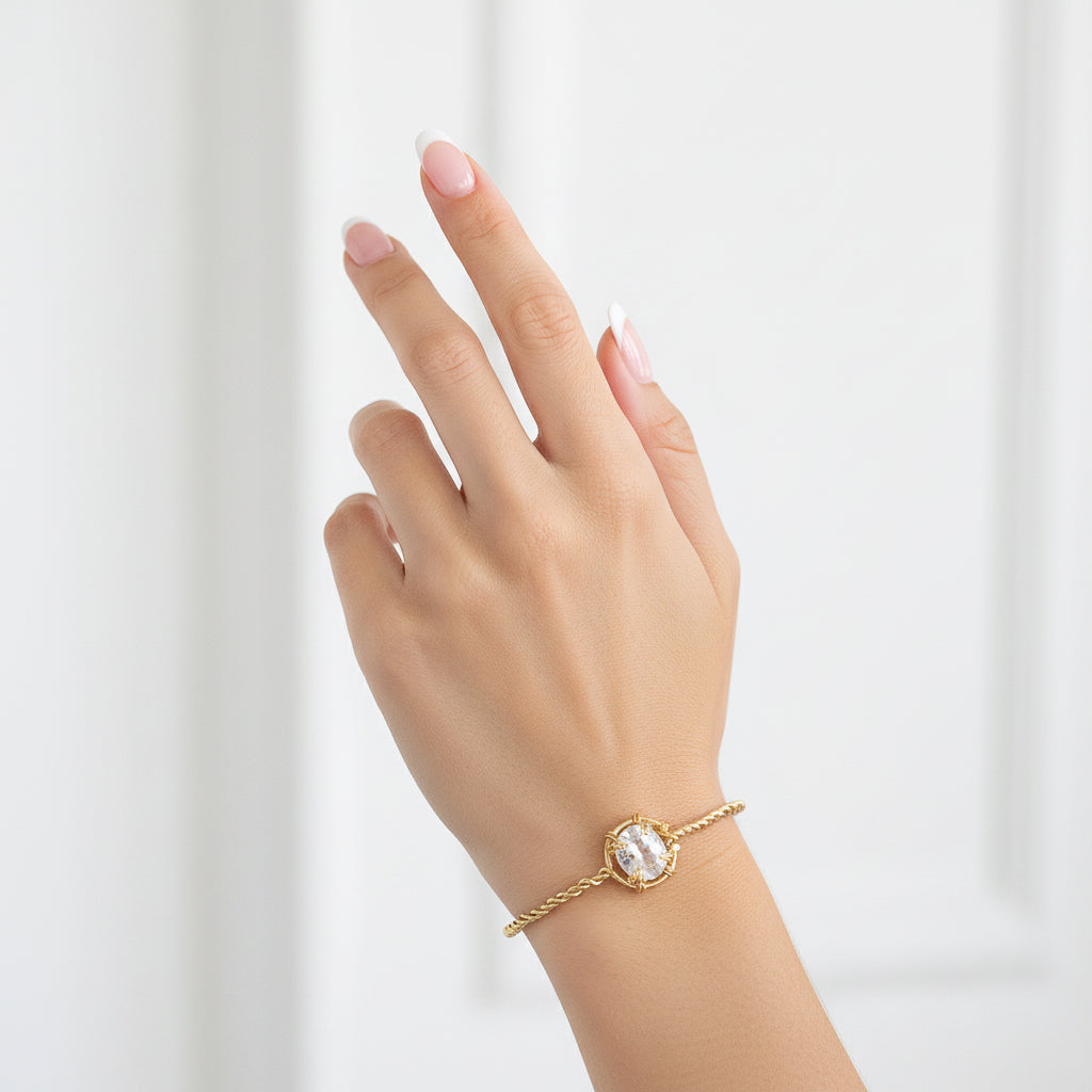Aquamarine Twisted Gold Bangle Bracelet