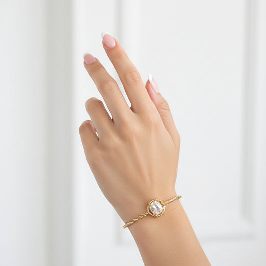 Aquamarine Twisted Gold Bangle Bracelet