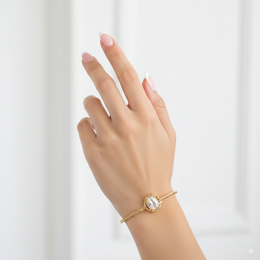 Aquamarine Twisted Gold Bangle Bracelet