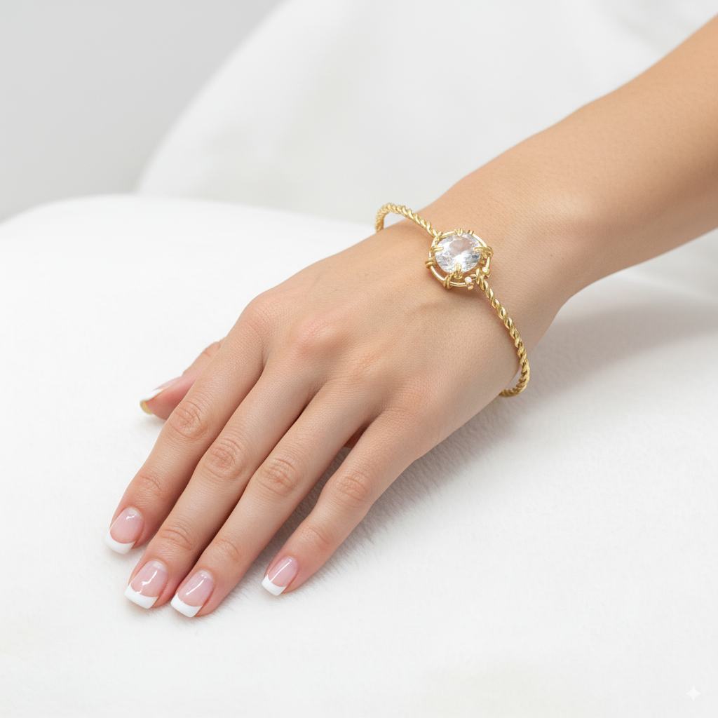 Aquamarine Twisted Gold Bangle Bracelet