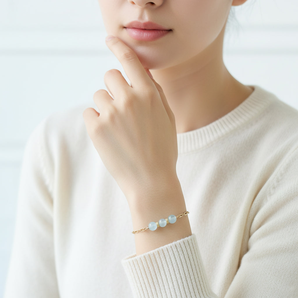 Aquamarine Beaded Gold Bracelet