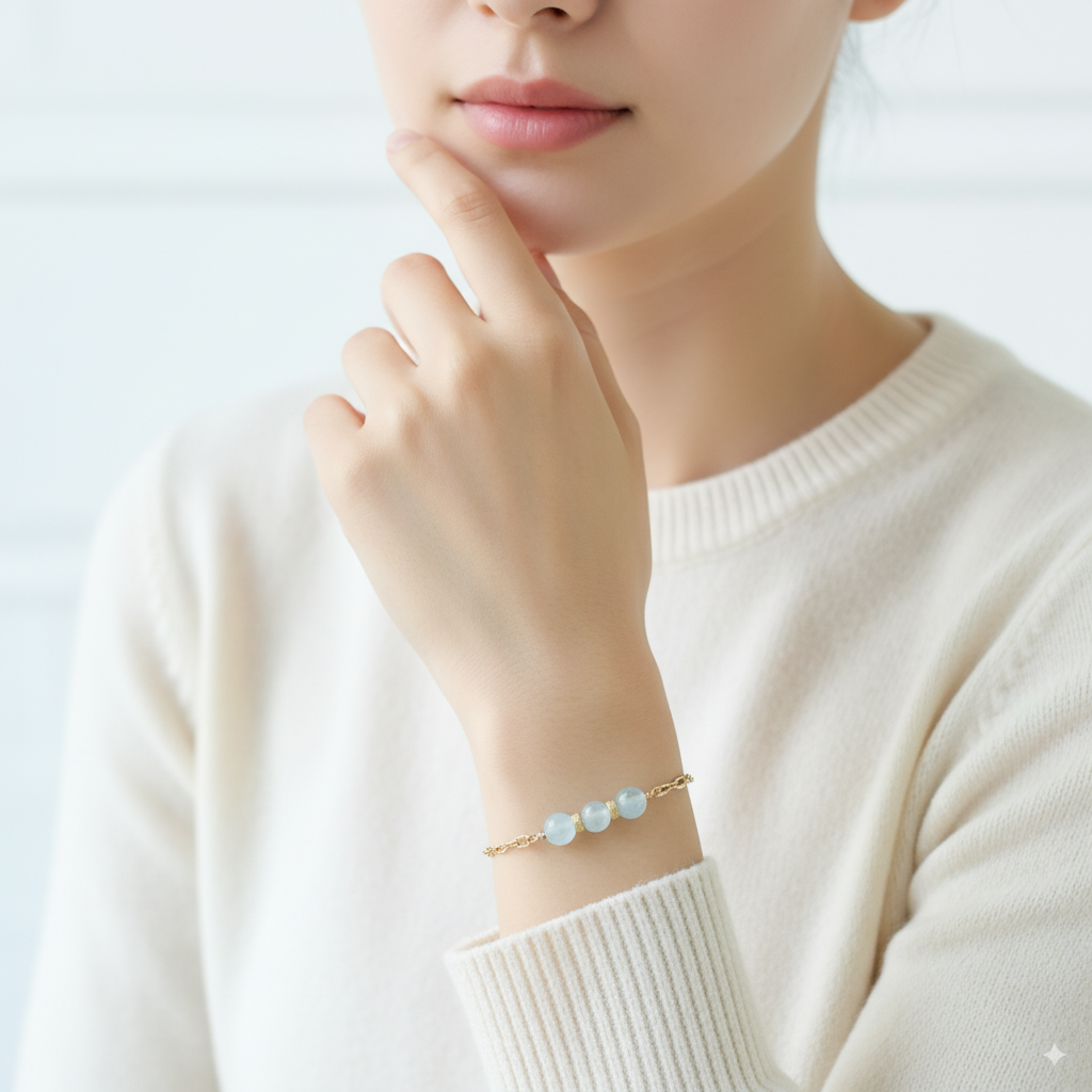 Aquamarine Beaded Gold Bracelet