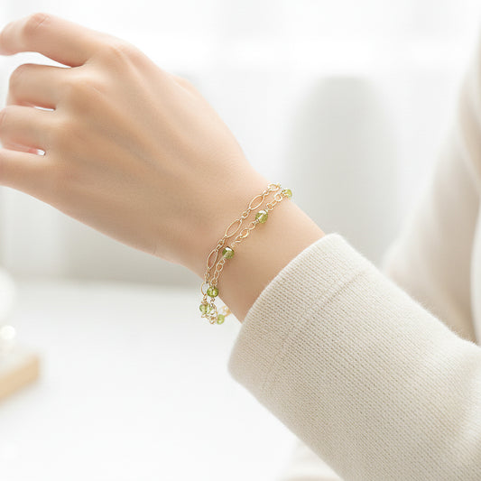 Peridot Two Strand Beaded Bracelet